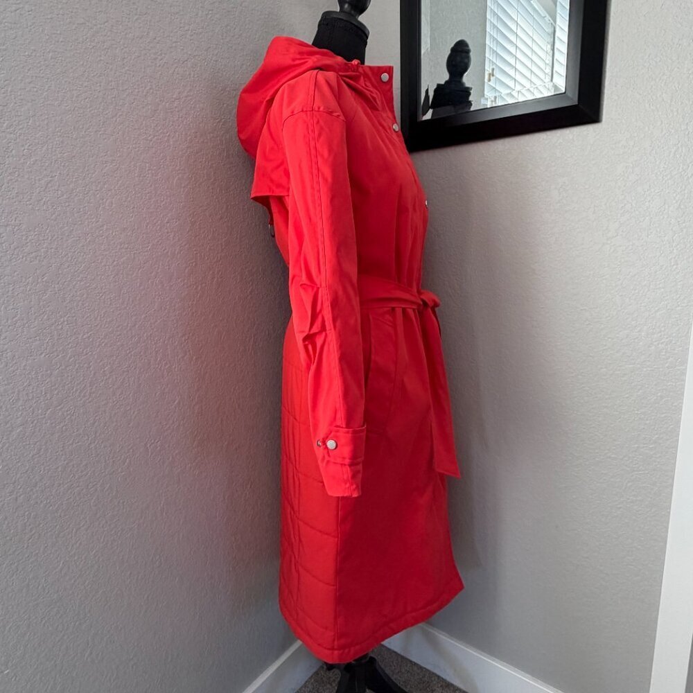 NWT HUNTER Red Chasseur Belted Insulated Hooded Long Trench Coat Small - Picture 4 of 16